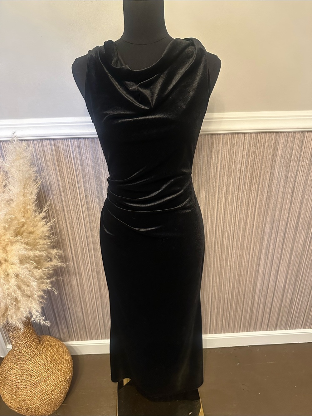 Grace Karin Black Velvet Maxi Dress Size 6 Cowl Neck Low Back Evening Formal - Picture 2 of 12